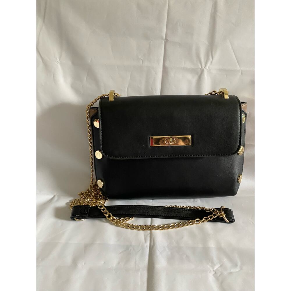 Vintage Rare Sondra Roberts Square Black Beige Crossbody Leather